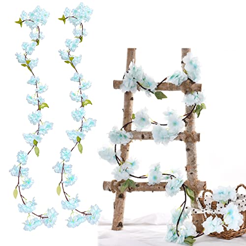 duoyif KüNstliche KirschblüTen Girlande, Blumenrebe Blumengirlande, Aesthetic Girlande Deko, Seidenblumen, Blumen HäNgend Vines FüR Hochzeit Party Garten Zimmer Dekor - 1,8 Meter 2 StüCke (blau) - Blau