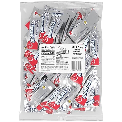Airheads Candy Mini Bars, White Mystery Flavor, Individually Wrapped, Bulk Box, Non Melting, Party, 5 Pound Bag