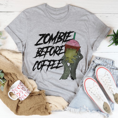 Zombie Before Coffee Tee - Athletic Heather / 2XL
