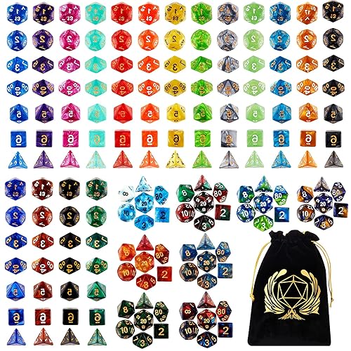 Coyeekn DND Dice Set, 25 x 7 (175 Pieces) Polyhedron Dice 25 Colors Dice for Dungeons and Dragons Tabletop Role-Playing Games with 1 Large Flannel Bag - 25set
