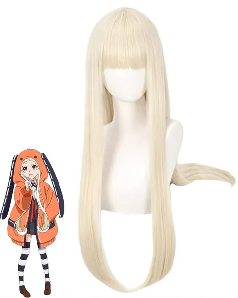 LeMarnia Creamy Blonde Long Straight Bangs Wig for Cosplay Yomoduki Runa Wigs Halloween Costume Party Wigs - Blonde