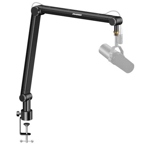 Aokeo Mic Arm, Boom Arm Microphone Stand Desk with Mount Clamp Cable Management Channels Detachable Riser 5/8" Thread Adapter for Blue Yeti Snowball Hyper X QuadCast SoloCast AT2020 Shure SM7B MV7 - black