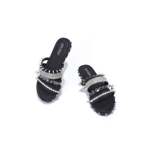 Cape Robbin Xtreme Sandals Slides for Women, Studded Womens Mules Slip On Shoes - 10 Black