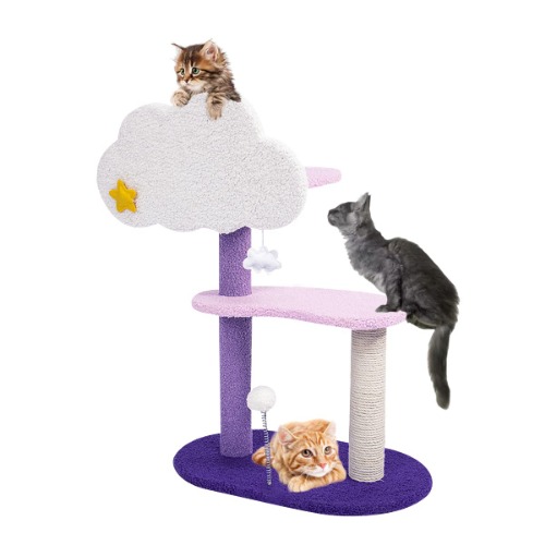 Cat Trees, 29.9 Inch Purple Cat Activity Trees, with Tree Hole and Sisal Scratching Post and Plush Dangling Balls, Pet Jungle Gym, Cat Climbing Tower Pet Play Condo Furniture - Small