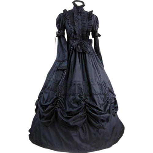 LY-VV Women's Gothic Lolita Dress Stand Collar Bowknot Victorian Dress Costume - Large Black
