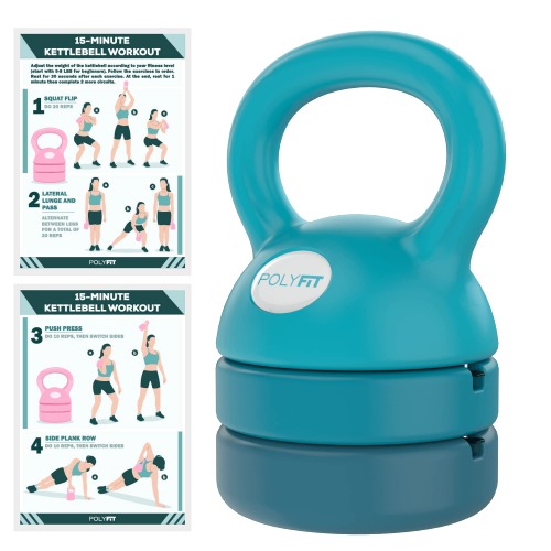 Polyfit Adjustable Kettlebell - 5 lbs, 8 lbs, 12 lbs Kettlebell Weights Set for Home Gym - TEAL