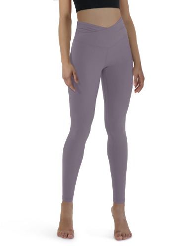 ODODOS Women's Cross Waist Yoga Leggings with Inner Pocket, Sports Gym Workout Running Pants -Inseam 25" /28" - X-Large Ash Violet-28"inseam