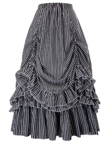 Belle Poque Women's Vintage Stripes Gothic Victorian Skirt Renaissance Style Falda - Black-grey & White Large