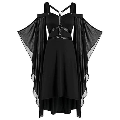 Kleider für Teenager Mädchen Sommer Herbst Slip 3/4 Ärmel Mini Kleine Mittelalter Gothic Grunge Mesh Kleider Frauen Kleidung CA - Schwarz - 5XL