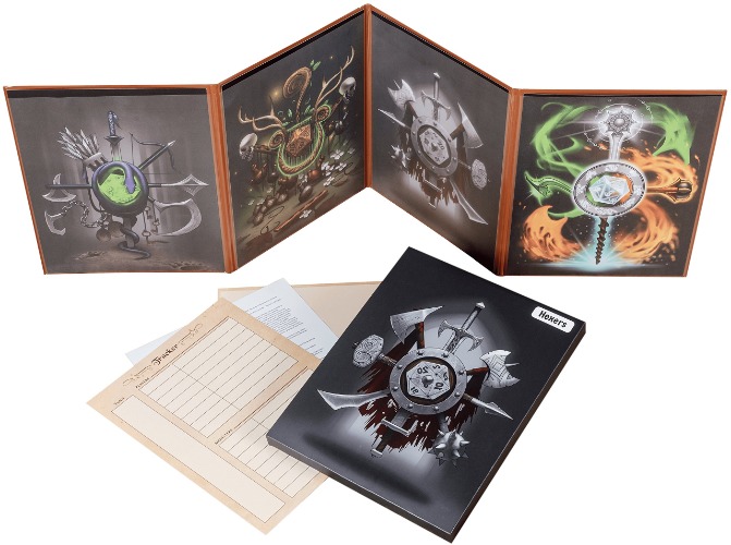 Hexers Game Master Screen - Dungeons and Dragons D&D DND DM Pathfinder RPG Role Playing Compatible - 4 Customizable Panels - Inserts Included That Slide into The Pouches - Dry Erase Tracker Sheet - 
