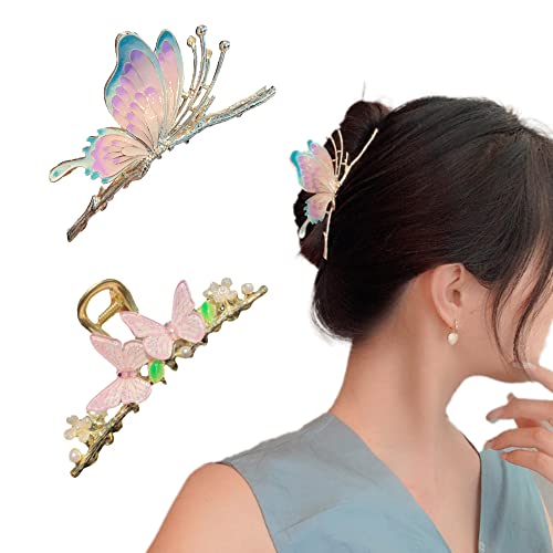 2 Buuterfly  Kraeoke Rosa Haarklammer Hair Clips Metall Hinterkopfclip Große Haarspange - Kombination 5