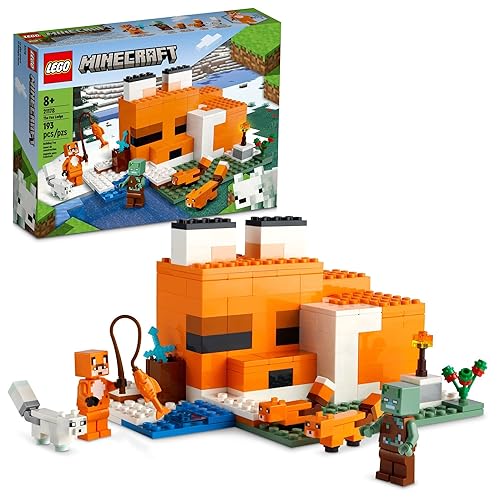 LEGO Minecraft The Fox Lodge House 21178 Animal Toys with Drowned Zombie Figure, Birthday Gift for Kids, Boys and Girls Age 8 Plus Years Old