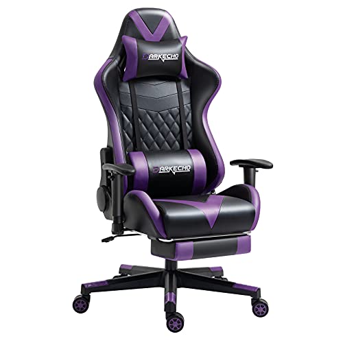 Darkecho Gaming Office Chair with Footrest Massage Racing Ergonomic Leather Reclining Video Game Chair Adjustable Armrest High Back Gamer Chair with Headrest and Lumbar Support Purple - Purple