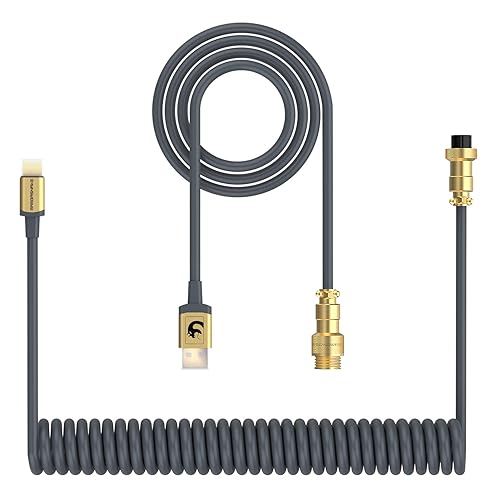 ZIYOU LANG C01 Custom Coiled USB C to A Cable with Detachable Double Sleeved Spiral Cable Extendable Spring Line Gold Aviator for Playstation Xbox Keyboard Mouse USB Flash Drive Printer(Dark Gray Pro) - Coiled Cable - Dark Gray 24K