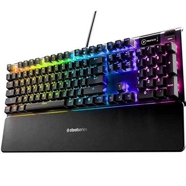 SteelSeries USB Apex 5 Hybrid Mechanical Gaming Keyboard – Per-Key RGB Illumination – Aircraft Grade Aluminum Alloy Frame – OLED Smart Display (Hybrid Blue Switch)