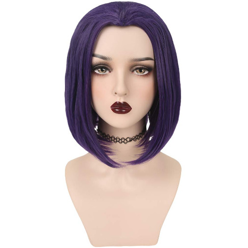 YOGFIT Women's Teen Superhero Purple Short Straight Wig with Widow's Peak Synthetic Cosplay Wig for Halloween Costume Party Anime Wig - Purple