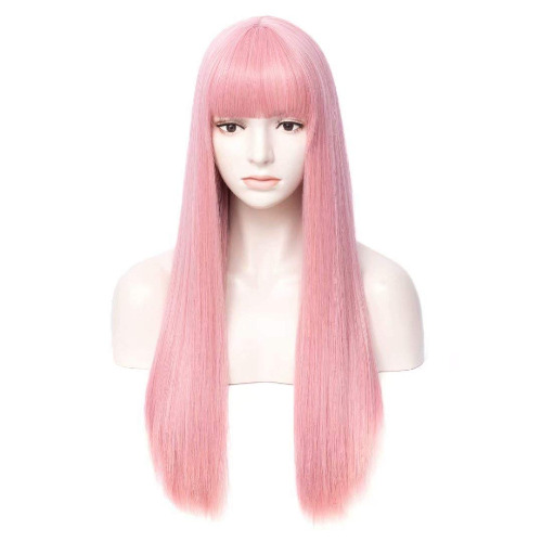 netgo Pink Wigs, Long Straight Wig with Bangs for Women, 27 inch Heat Resistant Synthetic Cosplay Party Wigs With Bangs for Girls - Pink