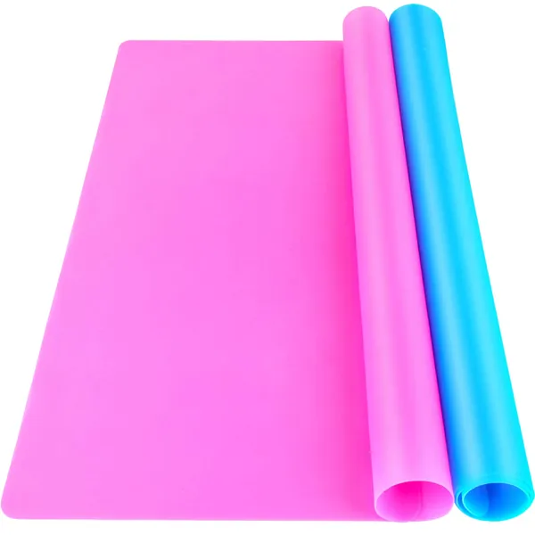 LEOBRO 2 Pack 15.7" x 11.7" Large Silicone Sheet for Crafts Jewelry Casting Mould Mat, Nonstick Silicone Craft Mat, Placemat, Pastry Mat, Silicone Mats for Epoxy Resin, Paint, Clay, Blue & Rose Red