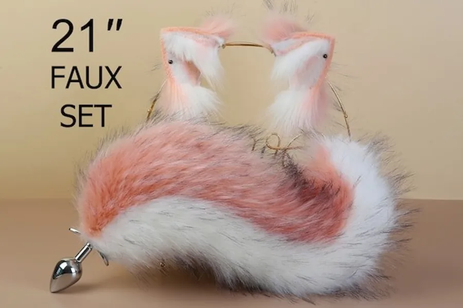 White Pink Fox Tail Plug and Ears Set Faux Fur Curly Tail Butt | Etsy