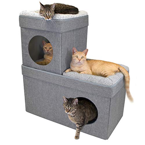 Kitty City Large Stackable Grey Condo, Cat Cube, Cat House, Pop Up Bed, Cat Ottoman, Mansion - Cat Condo - Gray