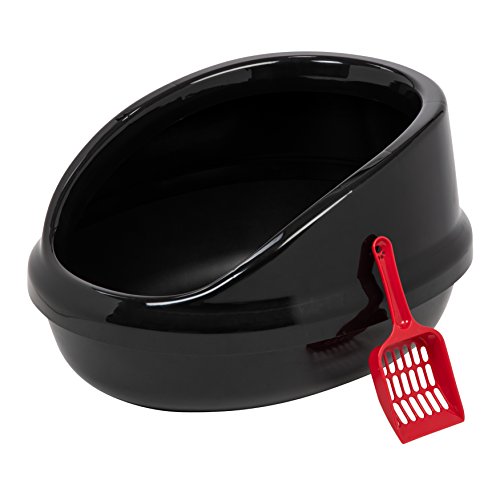 IRIS Large Shielded Cat Litter Pan with Scoop, Black - Black