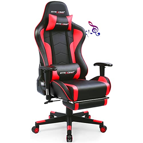 GTRACING Gaming Chair with Footrest Speakers Video Game Chair Bluetooth Music Heavy Duty Ergonomic Computer Office Desk Chair Red - Red