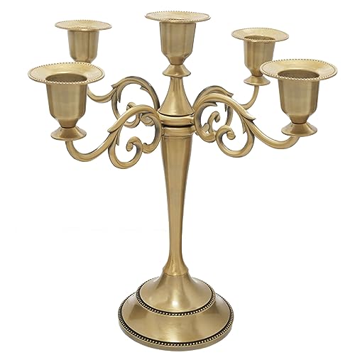 Viscacha 3 Metal Candelabra – Candlesticks Holder for Formal Events, Wedding, Church, Holiday Décor, Halloween – Taper Candle Holder Stand Centerpiece Elegant Decoration Piece for Table,Pure Black - 5arm Brass