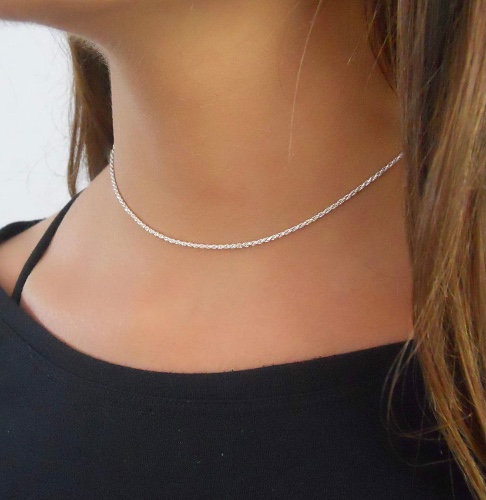 Solid Sterling Silver Rope Chain Choker Necklace - 3 Length Options - 16
