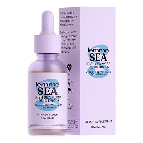 Lemme Irish Sea Moss Organic Liquid Drops with Vitamin D3 and Biotin for Trace Mineral Support, Immunity, Hair, Skin & Nails, Brain Health - Vegan, Gluten & Sugar Free, Non GMO, 1 oz, 30 Servings
