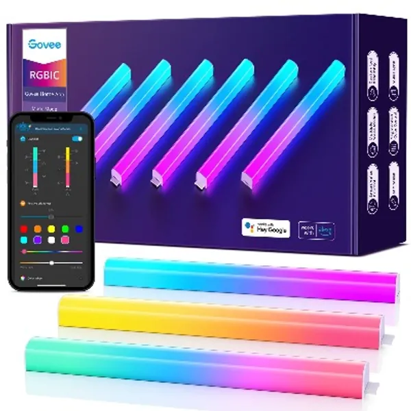 Govee RGBIC Smart Wall Light, Glide Lively Wall Lights, Work with Alexa and Google Assistant, Multicolor Segmented Control, Music Sync, Home Decor LED Light Bars for Gaming and Streaming, 6 Pcs
