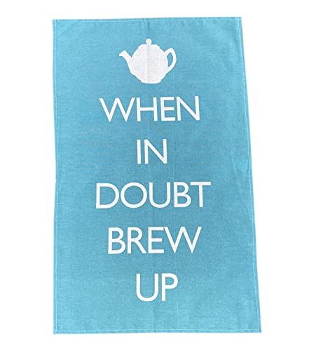 When in Doubt Brew Up Tea Towel 100% Cotton Novelty Fun Kitchen Cleaning Drying Cloth (Blue)