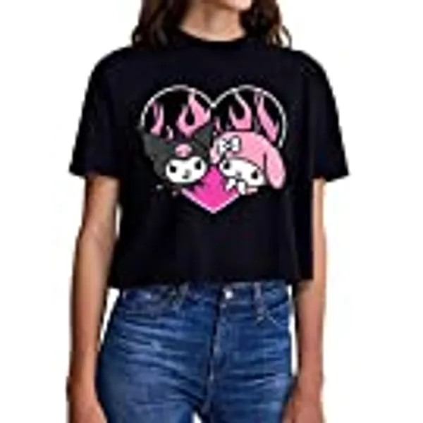 Hello Kitty Kuromi Womens Black Cropped Boyfriend T-Shirt