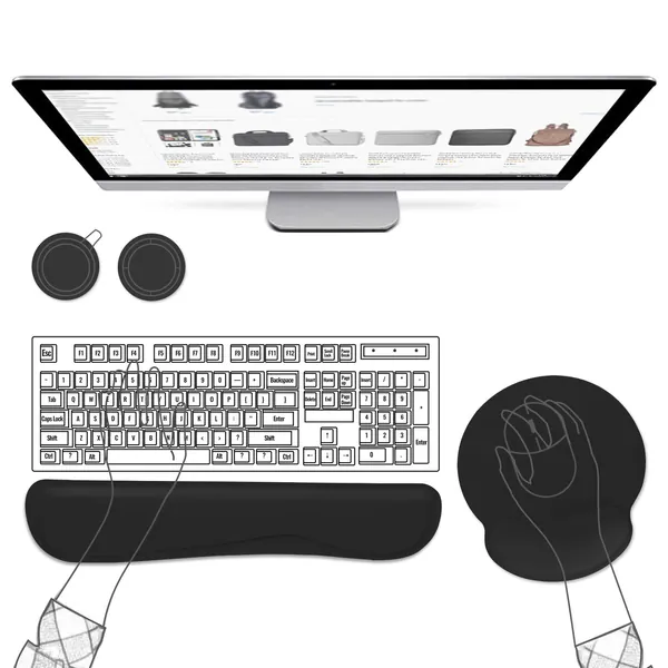 AtailorBird Wrist Rest Mouse Pad and Keyboard Wrist Support Set Free 2 Cork Coasters,Memory Foam Filling Rubber Non-Slip Base,Ergonomic Fits Most Keyboards and laptops -Black