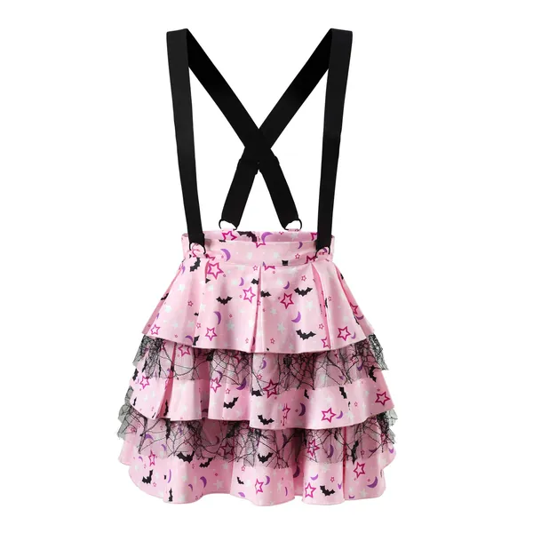 Littleforbig Pleated Overall Ruffle Tiered Skirt Romper - Goth Princess Jumper Skirt