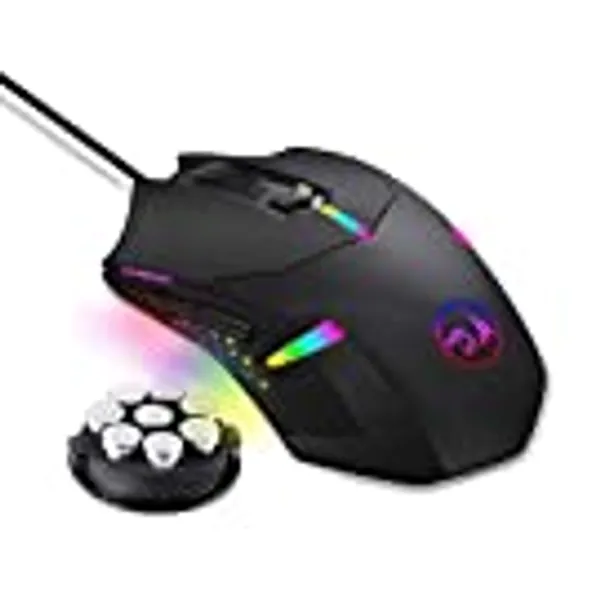 Redragon M601 RGB Gaming Mouse Backlit Wired Ergonomic 7 Button Programmable Mouse Centrophorus with Macro Recording & Weight Tuning Set 7200 DPI for Windows PC (Black)