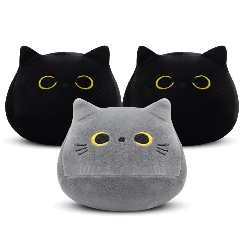 3Pcs Cat Plush Toy, Kawaii Black Gray Cat Plushies, Plush Cat Contains 2 Pcs of Black and 1 Gray, Cute Mini Cat Stuffed Animal Pillow, Soft Stuffed Cat Doll Toy for Kids Birthday Gift - Grey