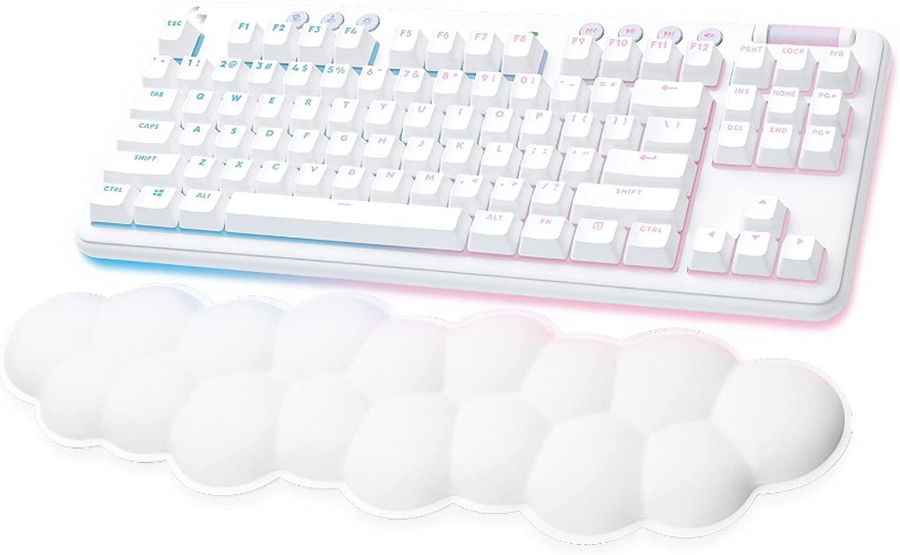 Logitech G715 Wireless Gaming Keyboard with LIGHTSYNC RGB Lighting, Lightspeed, Tactile Switches (GX Brown), and Keyboard Palm Rest, PC and Mac Compatible, White Mist