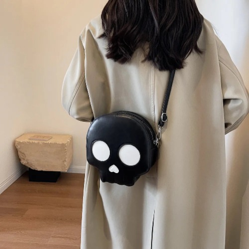 Cute Kawaii Spooky Black or White/ Pink Shoulder Crossbody Bag - Black