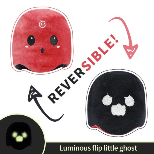 Luminous Reversible Ghost Plush Pillow. - Red/Black
