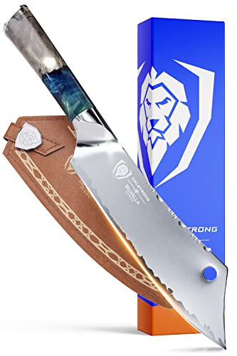 Dalstrong Chef & Cleaver Hybrid Knife - The 'Crixus' - 8 inch - Valhalla Series - 9CR18MOV HC Steel - Resin & Wood Handle - Razor Sharp Chef's Knife - w/Leather Sheath - 8" Chef Crixus Knife