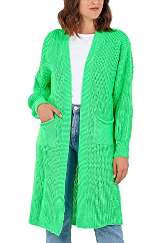 H&F Long Cardigan for Women New Ladies Classic Open Front Boyfriend Balloon Sleeve Chunky Knitted Maxi Longline Floaty Cardigan 2 Side Pockets Sweater Plus Size 8-22 - One Size - Lime Green