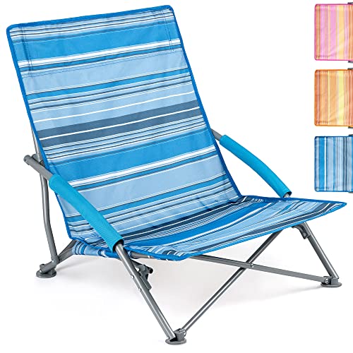 Trail Sisken Low Beach Chair Folding Lightweight Blue Sun Lounger Seat With Bag (2 x Chairs) - Blue (2 Pack)