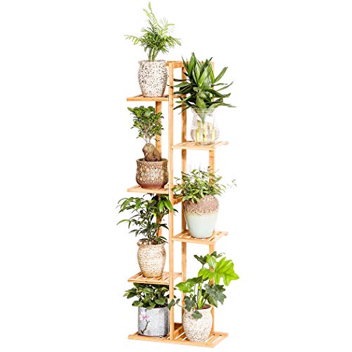 Bamboo 6 Tier 7 Potted Plant Stand Rack Multiple Flower Pot Holder Shelf Indoor Outdoor Planter Display Shelving Unit for Patio Garden Corner Balcony Living Room - 7 Pots