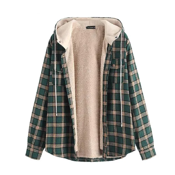 ZAFUL Men's Casual Plaid Chest Pocket Fleece Drawstring Hooded Jacket Coat Streetwear