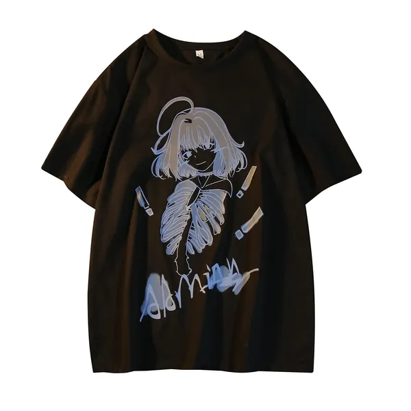Women Summer Gothic T-Shirt Anime Aesthetic Print Harajuku Fashion Casual Tops