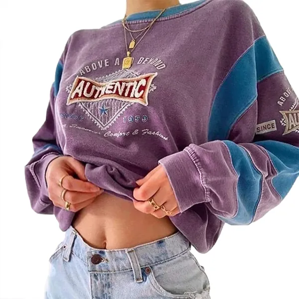 Women Novelty ALASKA Letter Print Stand Collar Hoodie Vintage Long Sleeve Sweatshirt Pullover