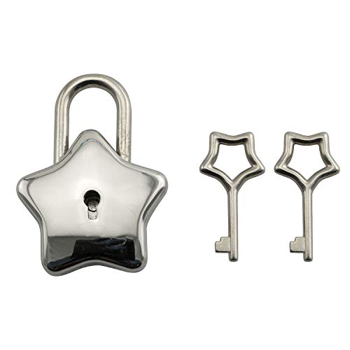 Tegg Star Shape Padlock Vintage Style Silver Tone Mini Archaize Brass Five-Pointed Star Shape Key Lock with Key