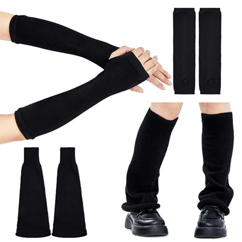 Silicherry Black Goth Arm Warmer and Y2k Leg Warmer Set Flared Leg Warmers Punk Long Fingerless Gloves Women Goth Accessories