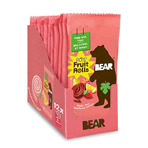BEAR Sour Fruit Snack Rolls, Strawberry Lemon – 12 Pack (2 Rolls Per Pack) – Gluten Free, Vegan, and Non-GMO – Healthy School And Lunch Snacks For Kids And Adults, 0.7 Ounce - Strawberry,lemon - 12 Pack