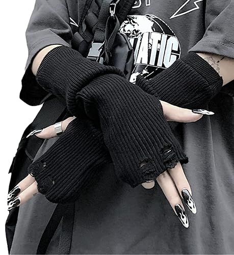URAWESO Goth Arm Warmers Emo Punk Y2k Arm Sleeves Fingerless Gloves Cosplay Costume - Black01